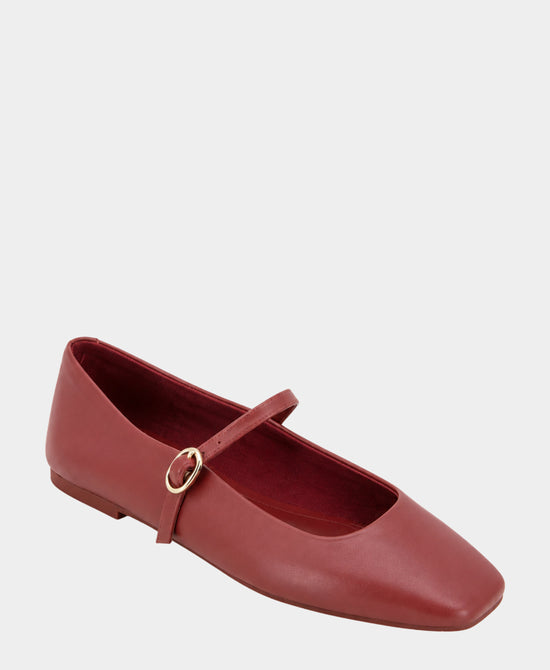 
Leather Buckle Ballet Flat in RED view 1