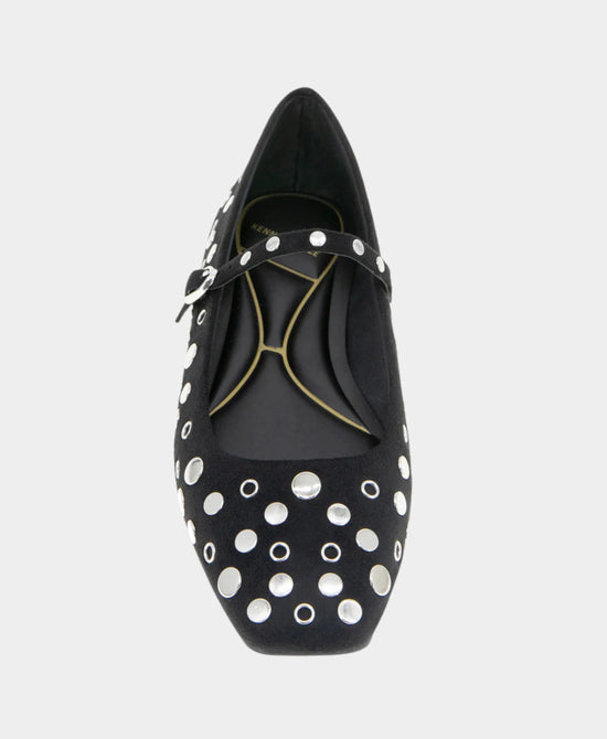 
Suede Studded Buckle Ballet Flat in BLACK/SILVER view 2