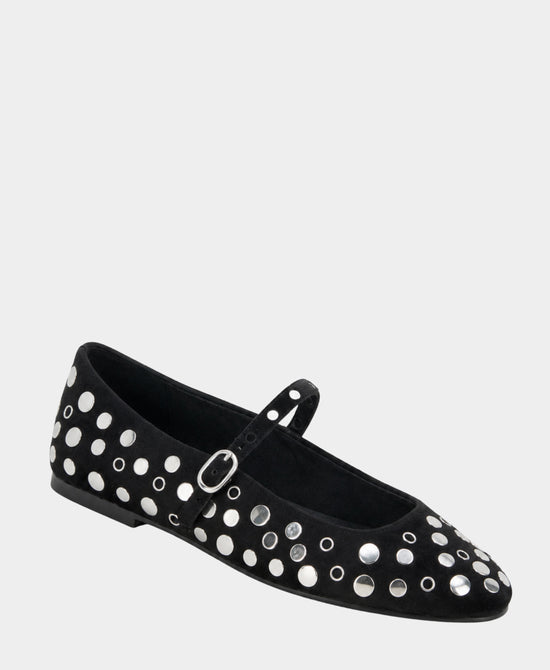 
Suede Studded Buckle Ballet Flat in BLACK/SILVER view 1