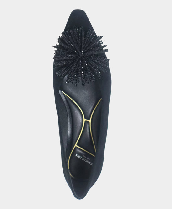 
Suede Ballet Flat w/ Crystal Fringe Pom in BLACK view 2