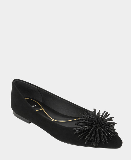 
Suede Ballet Flat w/ Crystal Fringe Pom in BLACK view 1