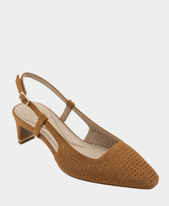
Suede Perforated Slingback Pump in CAMEL view 1
