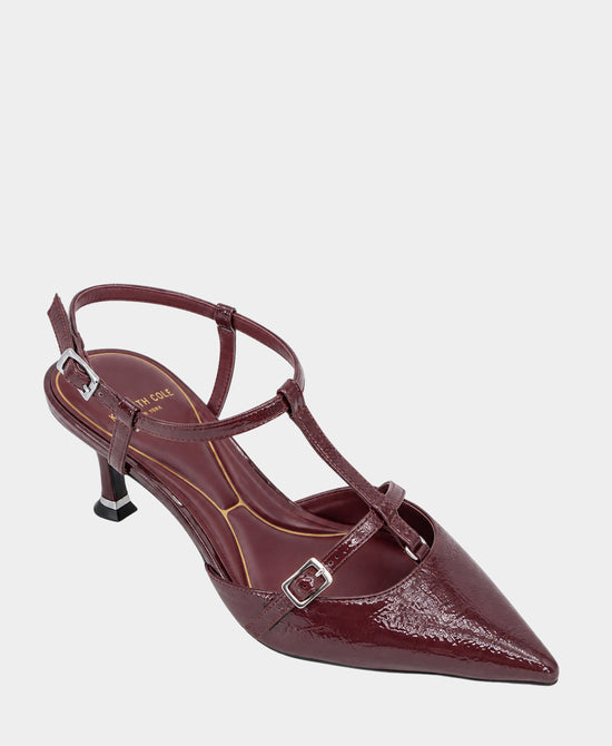 
Crinkle Patent Double T-Strap Slingback Pump in WINE view 1