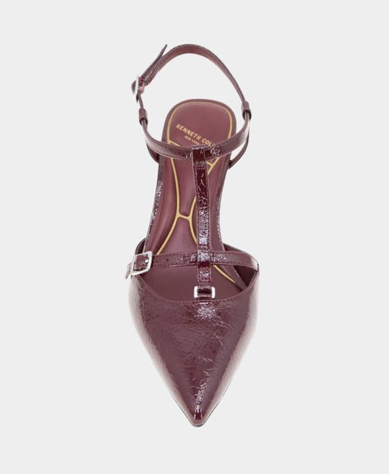 
Crinkle Patent Double T-Strap Slingback Pump in WINE view 2