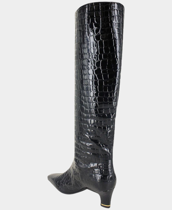 
Faux Leather Croc Print Boot in BLACK view 2