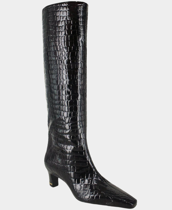 
Faux Leather Croc Print Boot in BLACK view 1