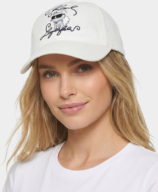 
Denim Cat Logo Embroidered Baseball Hat in WHITE view 1