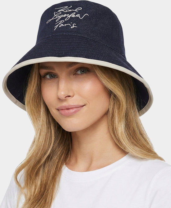 
Denim Logo Embroidered Bucket Hat in DENIM view 1