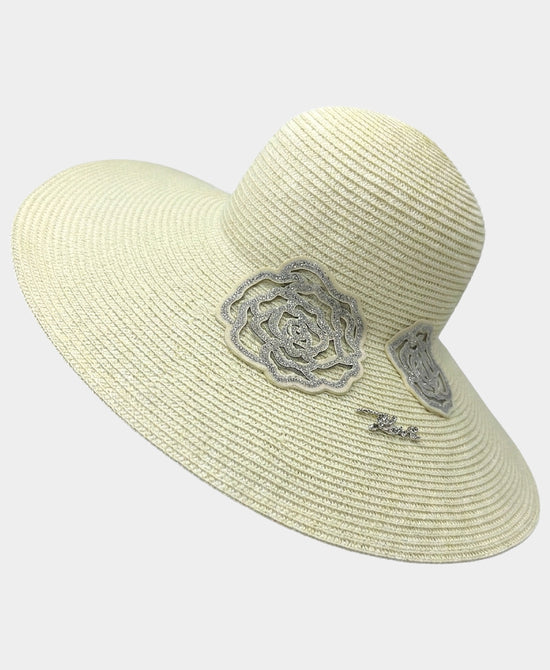
Straw Hat w/ Crystal Rose Detail in IVORY view 2
