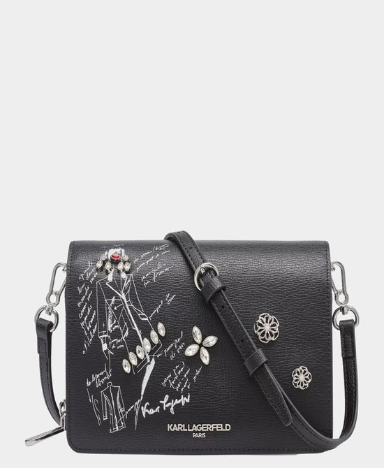 Illustrated Crystal Embellished Crossbody Bag view 1
