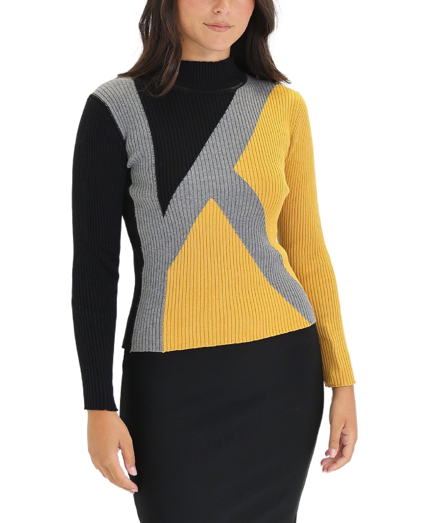 Knit Ribbed Colorblock Sweater view 1