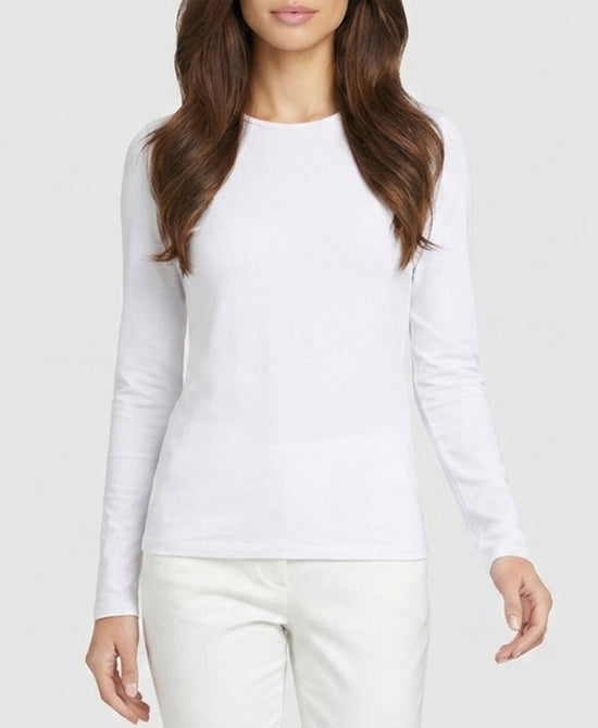
Basic Long Sleeve Cotton Top in WHITE view 1