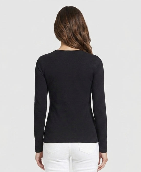 
Basic Long Sleeve Cotton Top in BLACK view 2