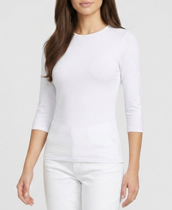
Basic 3/4 Sleeve Cotton Top in WHITE view 1