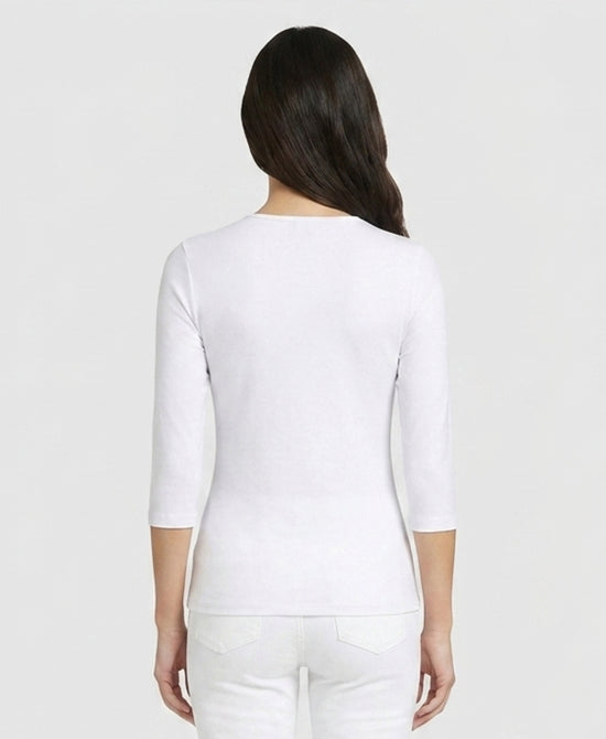 
Basic 3/4 Sleeve Cotton Top in WHITE view 2