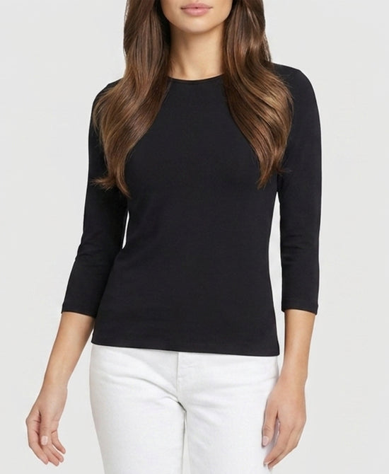 
Basic 3/4 Sleeve Cotton Top in BLACK view 1