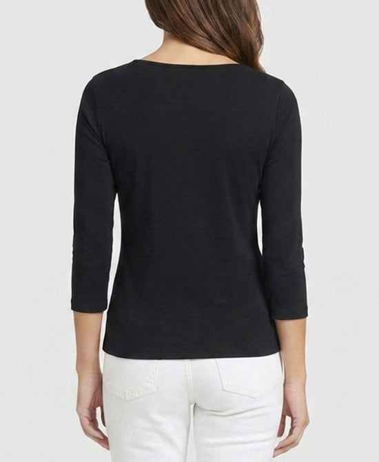 
Basic 3/4 Sleeve Cotton Top in BLACK view 2