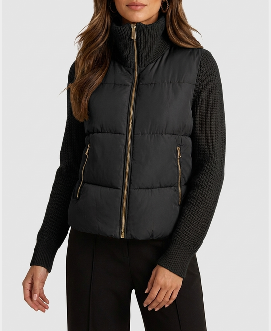 
Puffer Jacket w/ Knit Sleeves in BLACK view 1