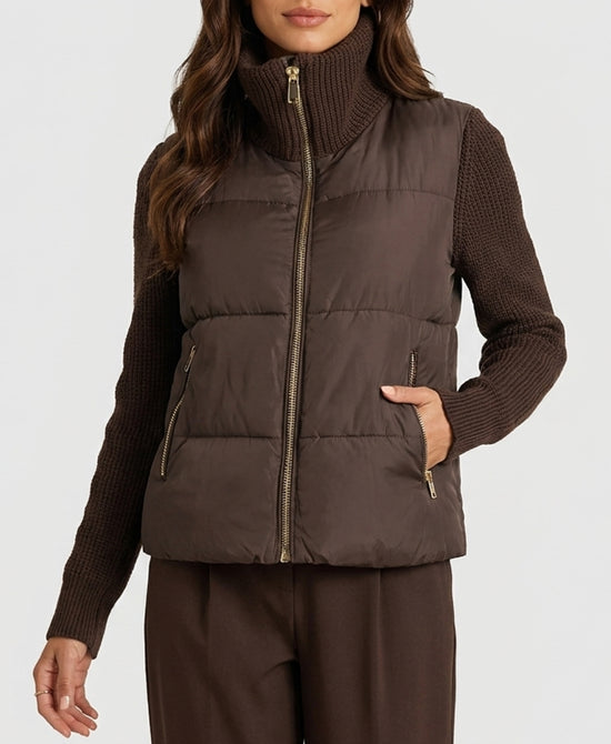 
Puffer Jacket w/ Knit Sleeves in BROWN view 1