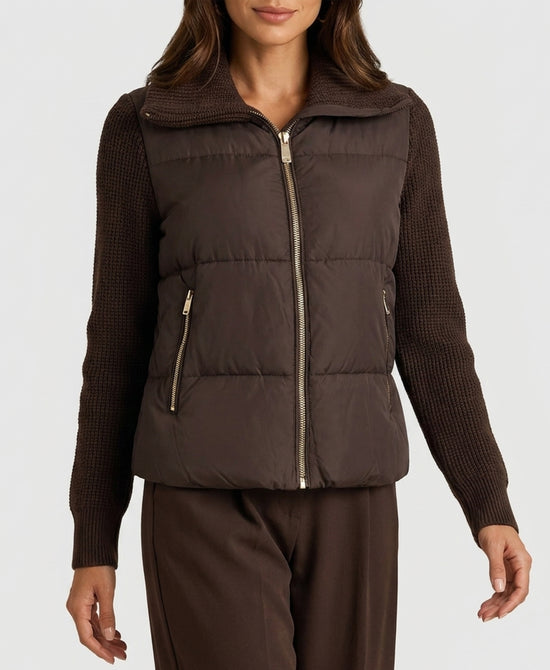 
Puffer Jacket w/ Knit Sleeves in BROWN view 2