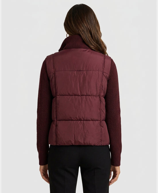 
Puffer Jacket w/ Knit Sleeves in WINE view 2