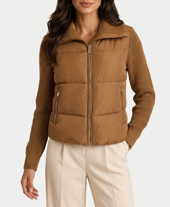 
Puffer Jacket w/ Knit Sleeves in CAMEL view 2
