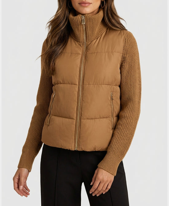 
Puffer Jacket w/ Knit Sleeves in CAMEL view 1