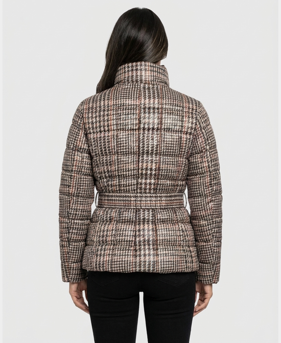 
Printed Puffer Jacket w/ Knit Collar in BROWN MULTI view 2