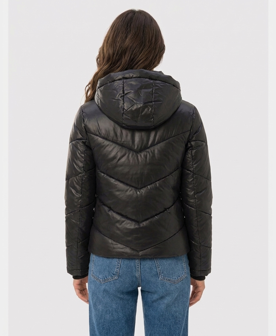 
Puffer Jacket w/ Faux Fur Trim & Hood in BLACK view 2