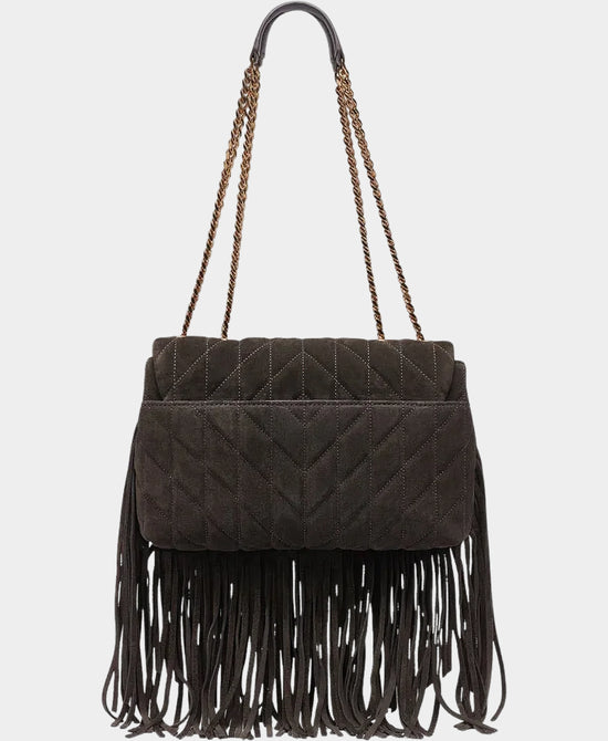 
Suede Quilted Fringe Shoulder Bag in FUDGE view 2