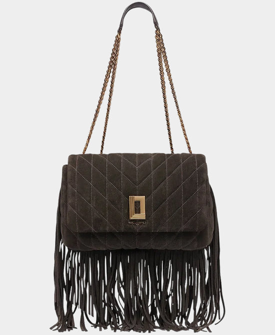 
Suede Quilted Fringe Shoulder Bag in FUDGE view 1