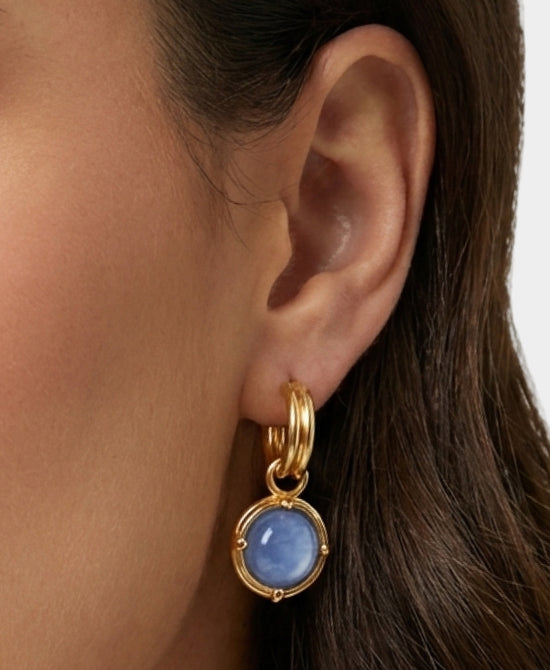 
24K Gold Plated Hoop Drop Earrings in BLUE view 1