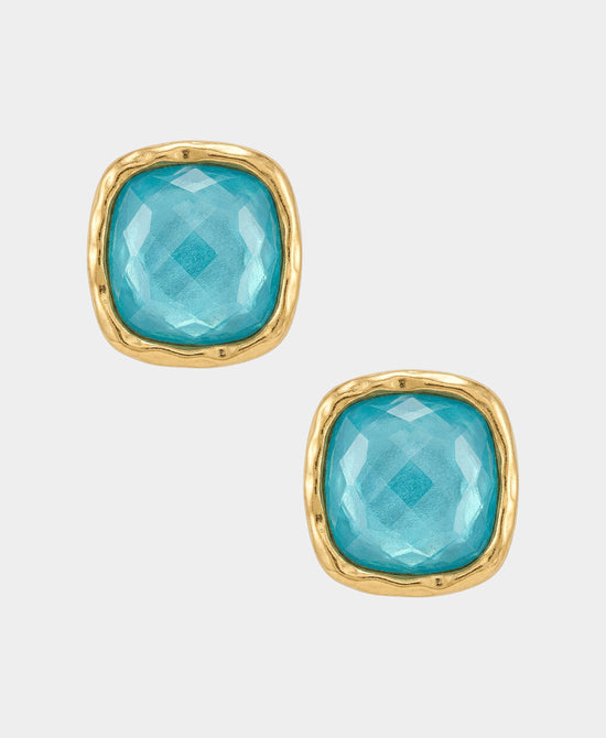 
24K Gold Plated Stone Stud Earrings in AQUA view 2