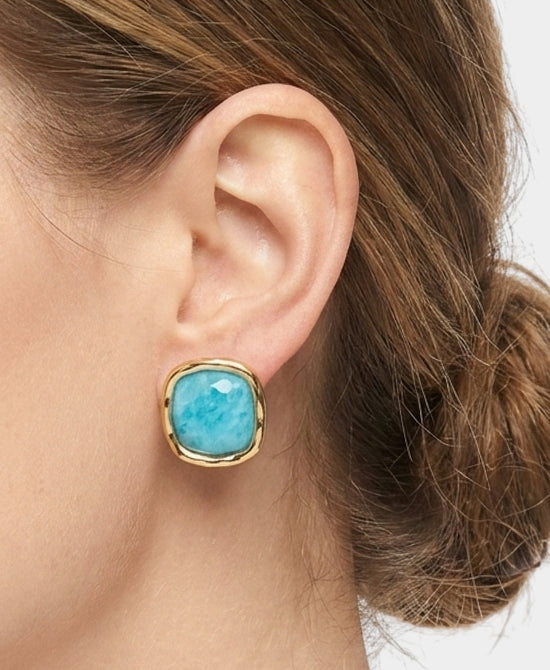 
24K Gold Plated Stone Stud Earrings in AQUA view 1