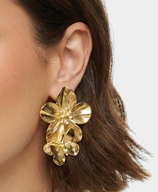 
24K Gold Plated Flower & Butterfly Drop Earrings in GOLD view 1