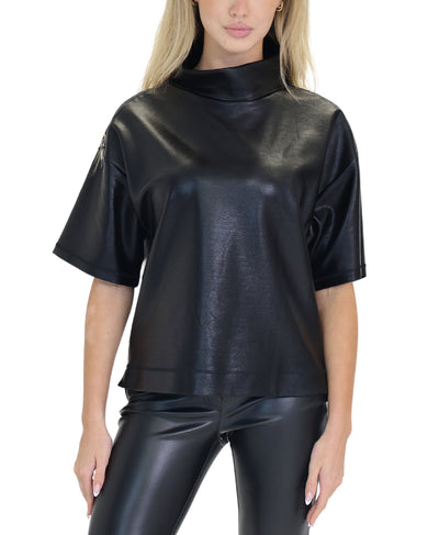 Faux Leather Top w/ Zipper Sleeve image 1
