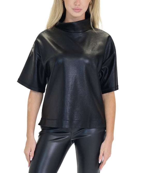 Faux Leather Top w/ Zipper Sleeve view 