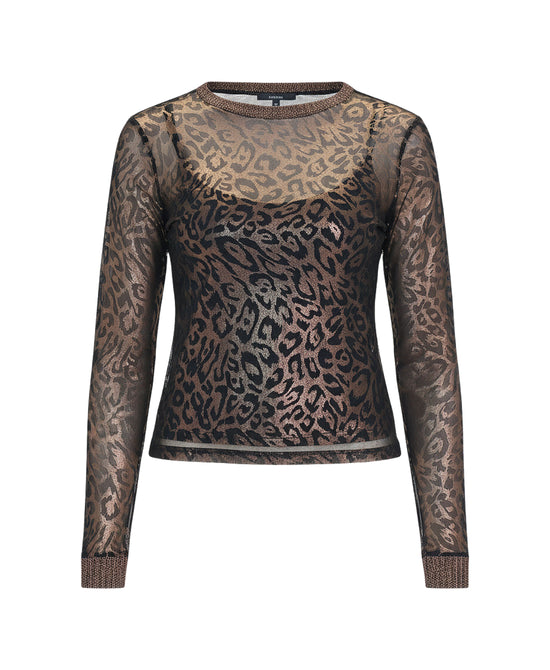 Sheer Leopard Print Metallic Top view 