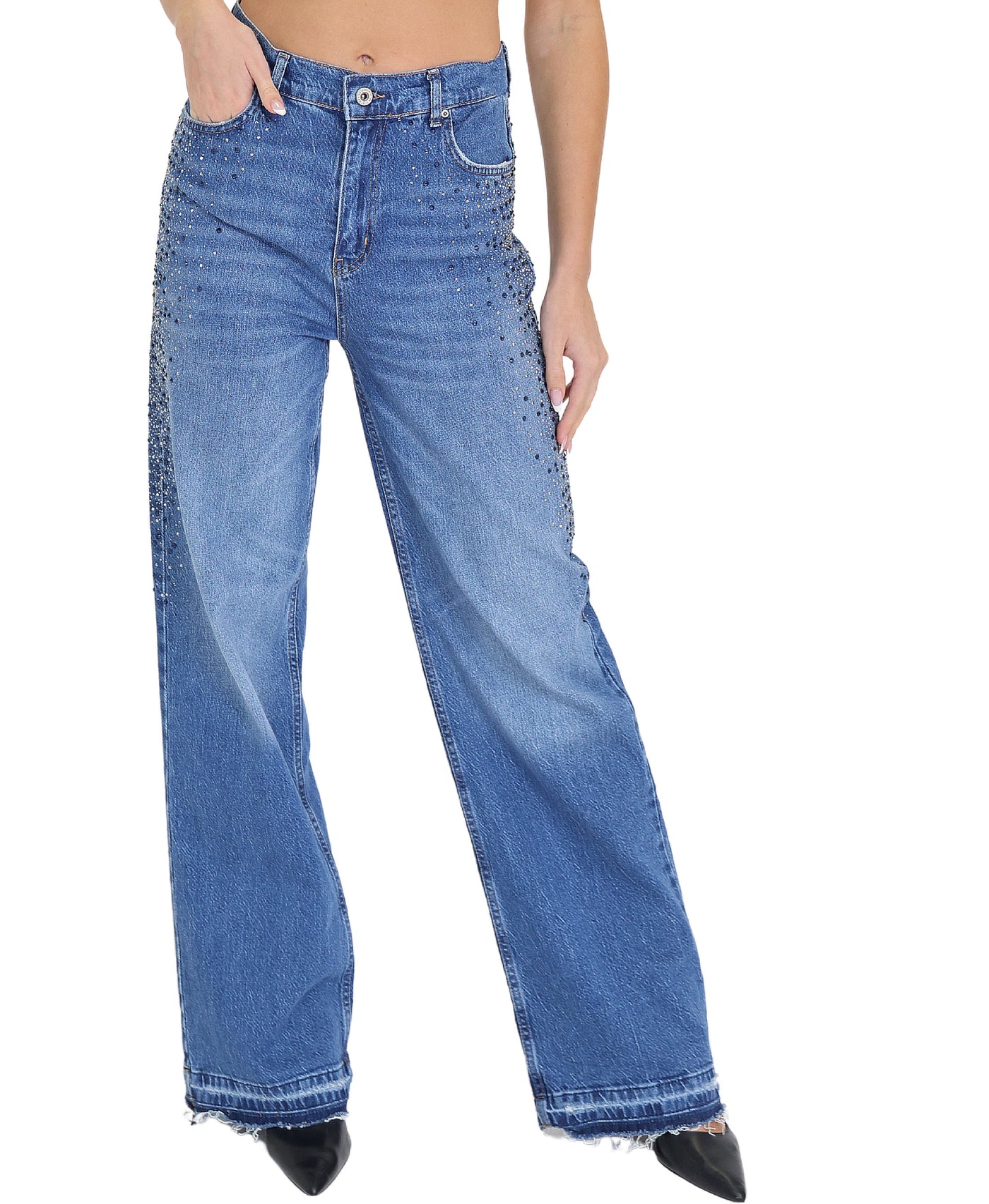 Wide Leg Jeans w/ Crystals view 1