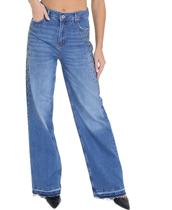 Wide Leg Jeans w/ Crystals view 