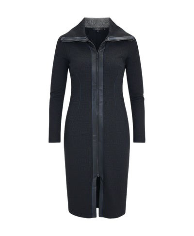 Zip Up Knit Dress w/ Faux Leather Trim image 2
