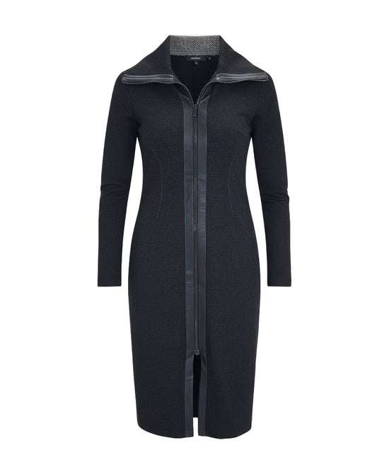 Zip Up Knit Dress w/ Faux Leather Trim view 
