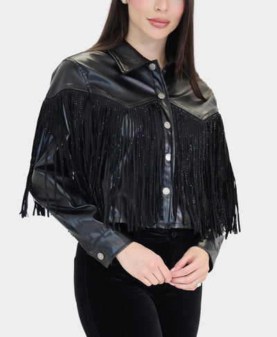 Faux Leather Top w/ Crystal Fringe image 1