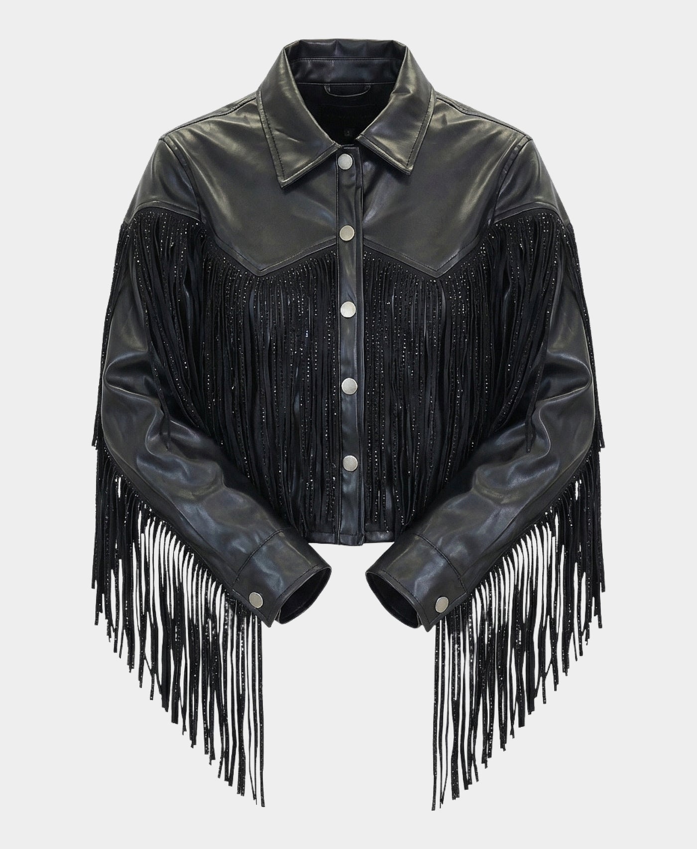 Faux Leather Top w/ Crystal Fringe view 2