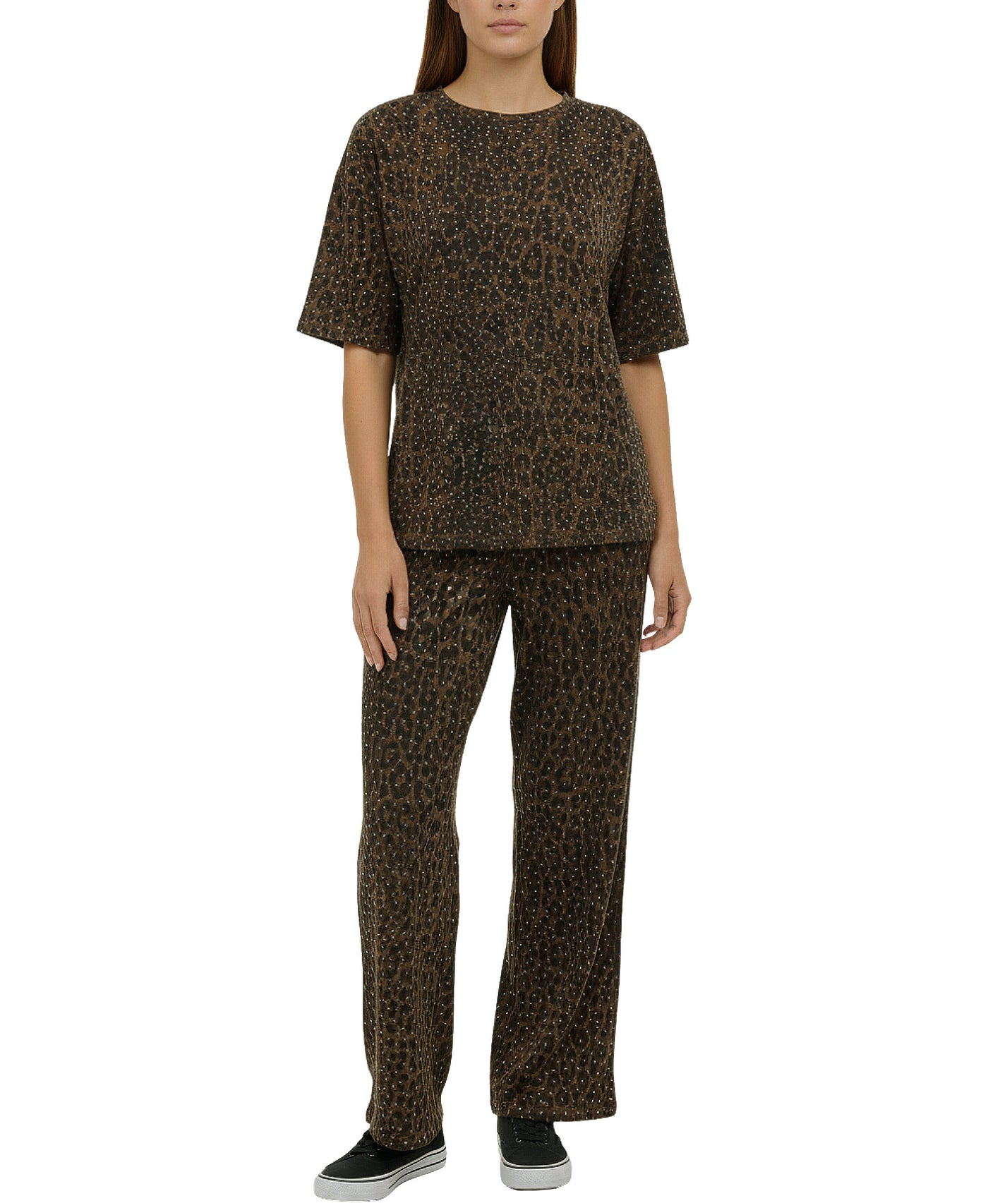 Leopard Print Tee & Pants Set w/ Crystals view 1