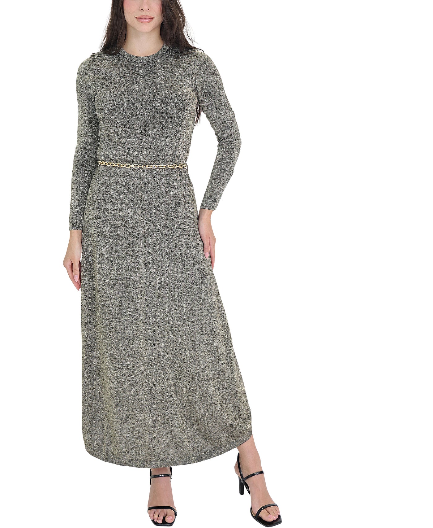 Metallic Maxi Dress w/ Chain Belt view 1