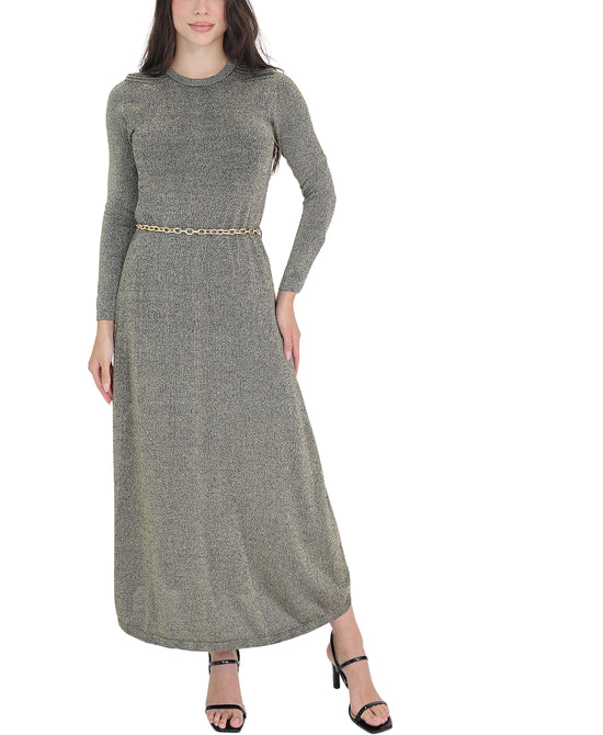 Metallic Maxi Dress w/ Chain Belt view 