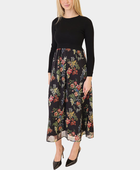 Knit & Floral Print Midi Dress view 