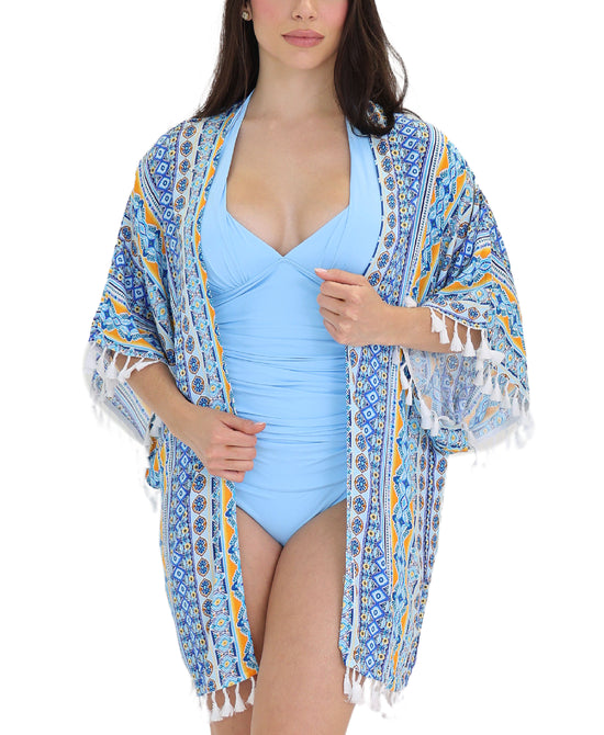 Printed Swim Cover Up w/ Tassels view 