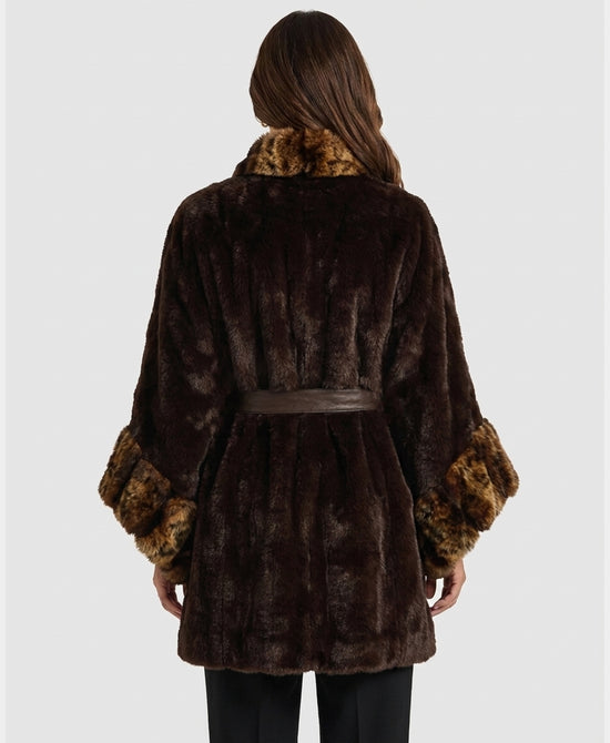 
Faux Fur Cape w/ Belt in BROWN view 2